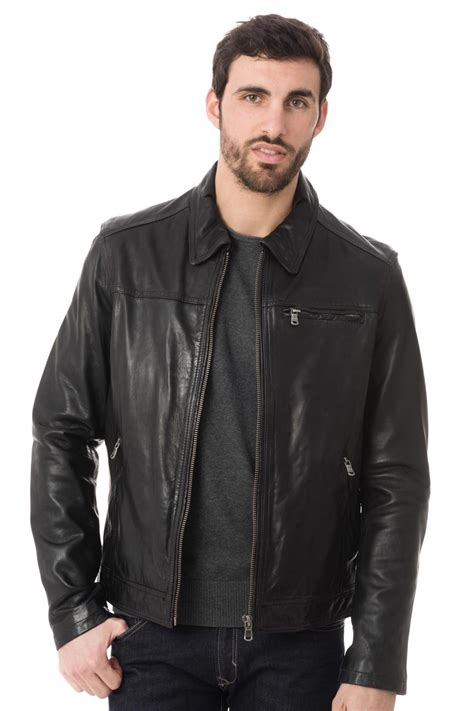 Blouson en cuir en Noir pour homme 